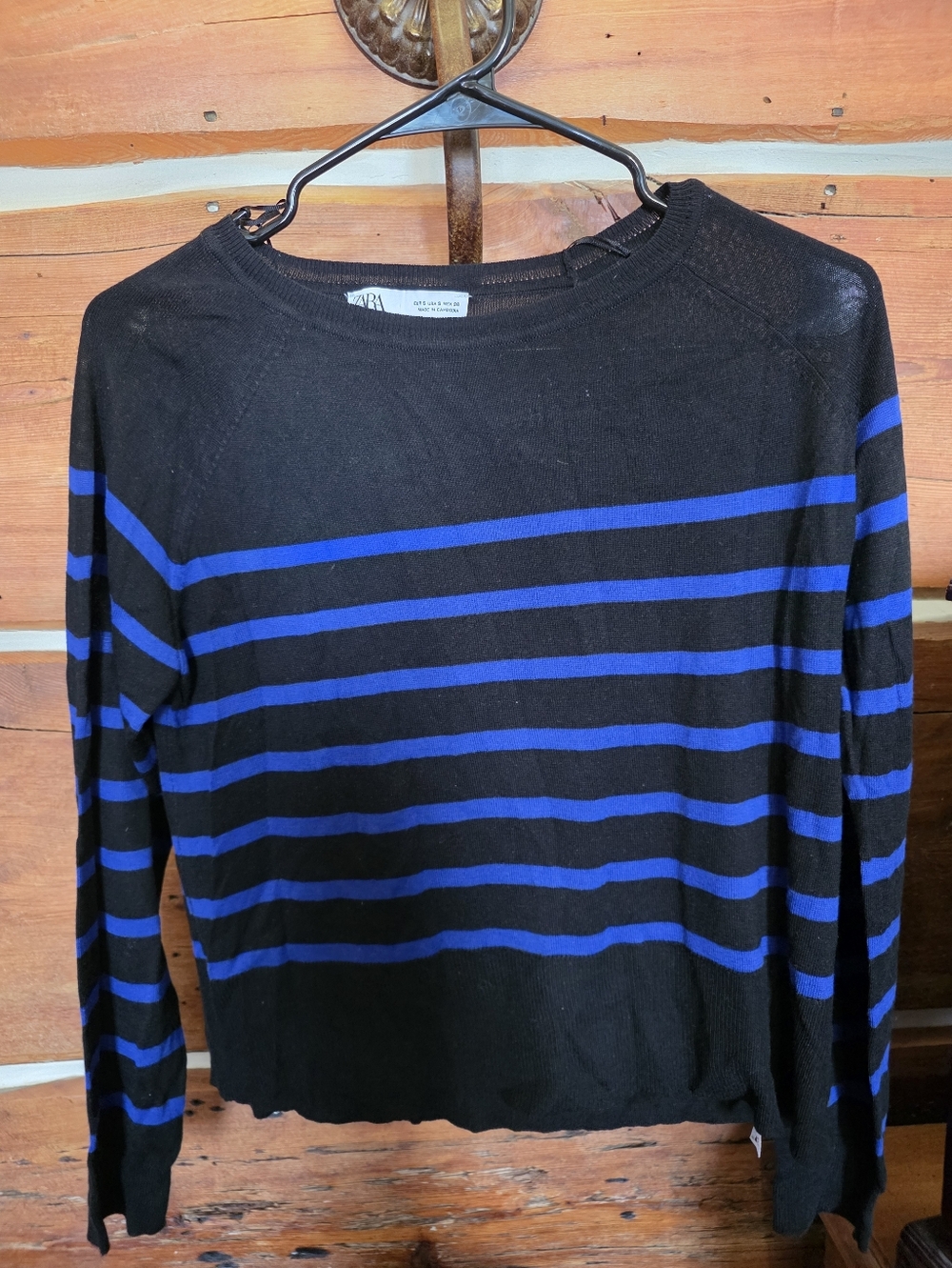 Zara Black Sweater with Colbalt Blue Stripes